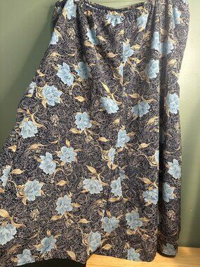 Kathy Lee 26W Blue Floral Paisley Maxi Skirt Elastic Waist Plus Size Boho